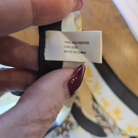 Multicolor Floral Star Print Black White Tan Square Scarf - Picture 6 of 7